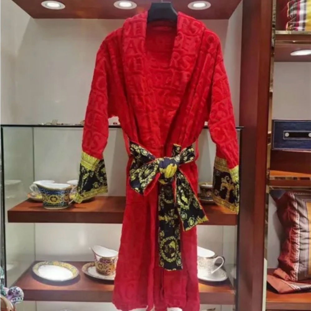 Versace Red Robe with Black and Gold Accents Large